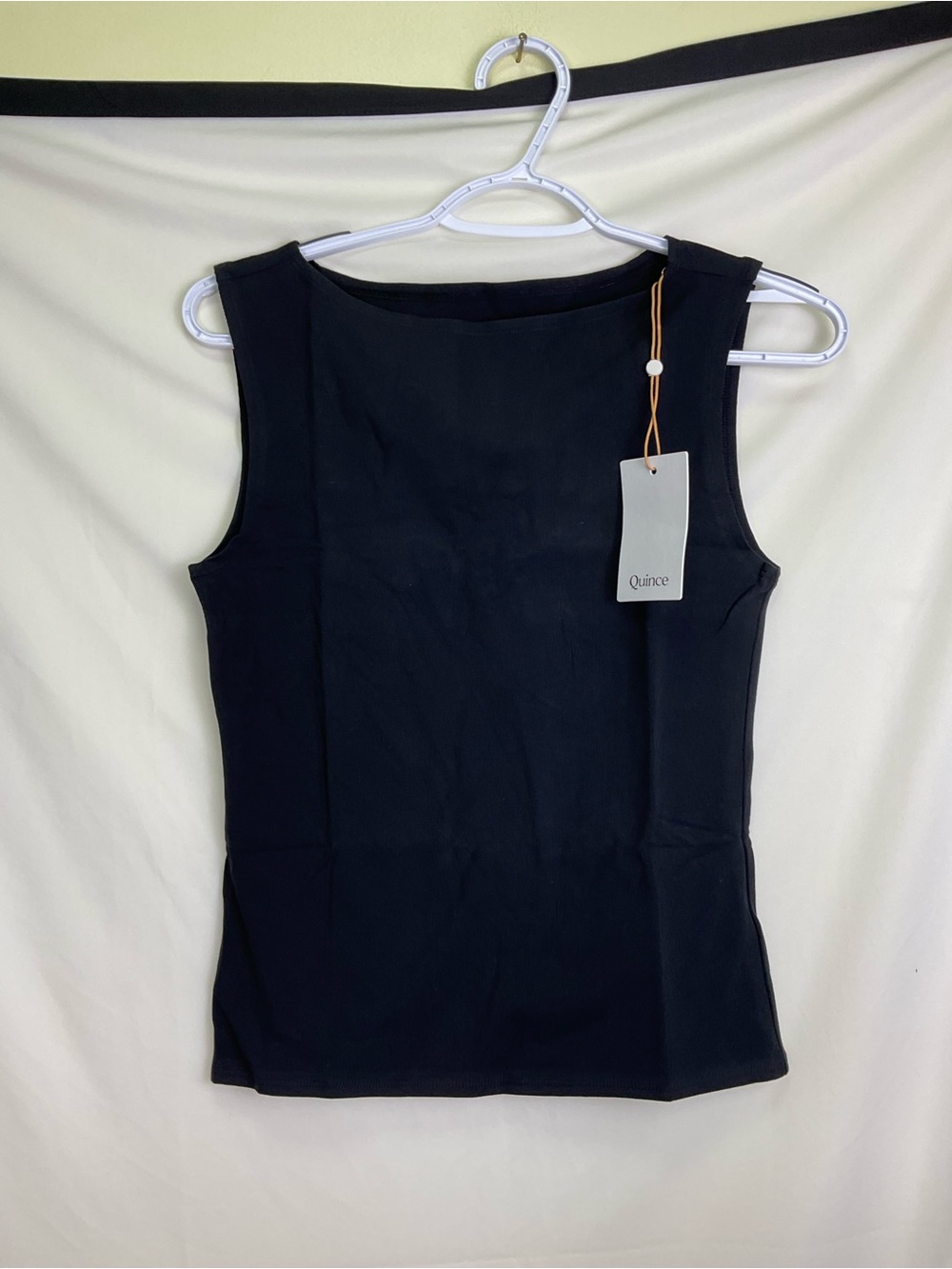 Stretch Cotton Jersey Boat Neck Tank - Black